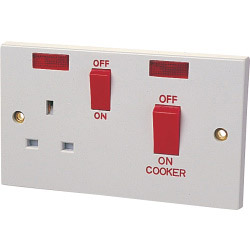 45A COOKER PANEL WITH 13A SOCKET AND PIL